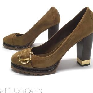 TORY BURCH Lug Sole Pumps Heels LOGO On BACK 9